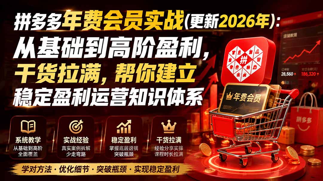 （19762期）拼多多年费会员实战(更新2026年)：从基础到高阶盈利，干货拉满，帮你建立稳定盈利运营知识体系-九节课