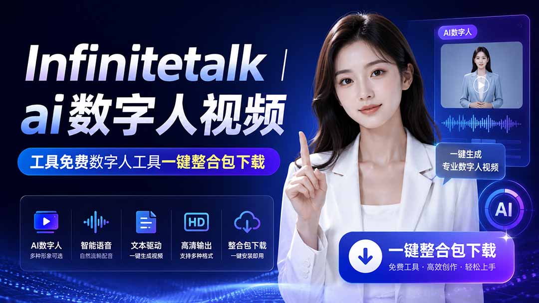 （20008期）Infinitetalk丨ai数字人视频-工具免费数字人工具一键整合包下载-九节课