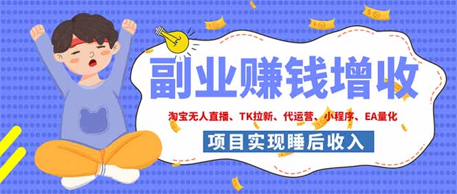 （19654期）2026年多个真实落地副业项目，手把手带你搭建被动收入管道（淘宝无人直播、海外TK拉新…-九节课