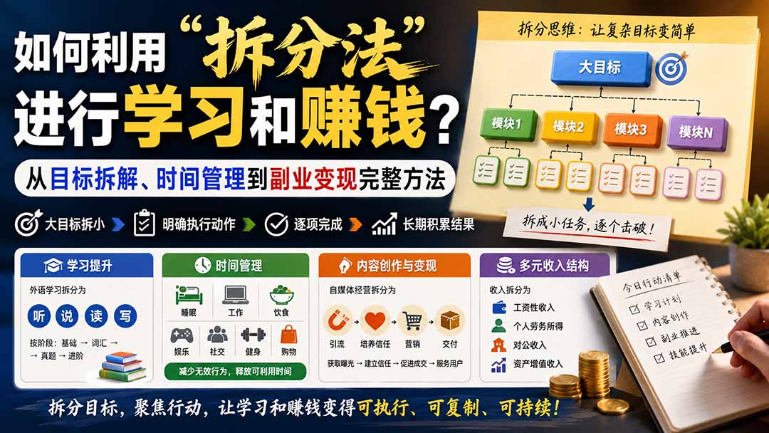 （20022期）付费文章：如何利用“拆分法”进行学习和賺钱？从目标拆解、时间管理到副业变现完整方法-九节课