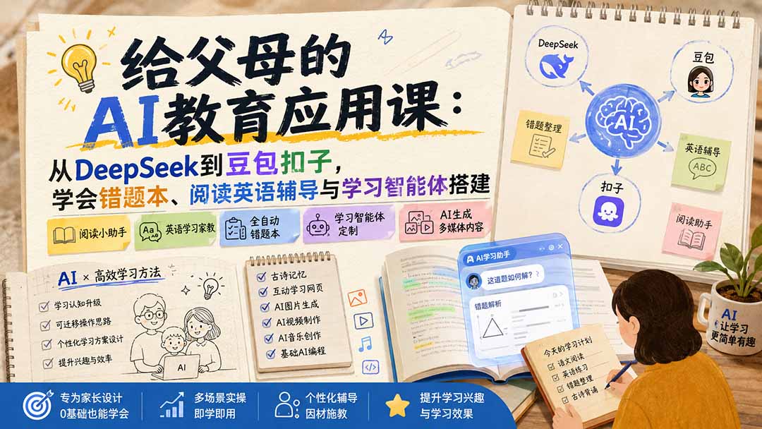 （19890期）给父母的AI教育应用课：从DeepSeek到豆包扣子，学会错题本、阅读英语辅导与学习智能体搭建-九节课