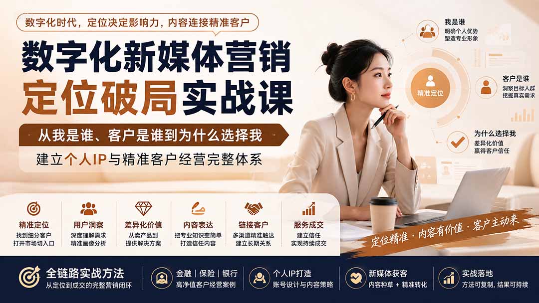 （20009期）数字化新媒体营销定位破局实战课：从我是谁、客户是谁到为什么选择我，建立个人IP与精准客户经营完整体系-九节课