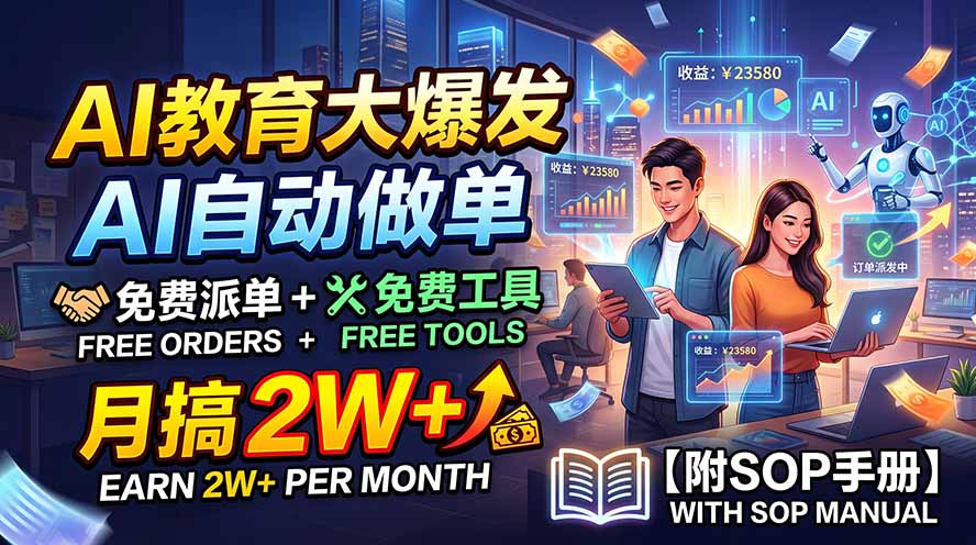 （19731期）AI教育大爆发，AI自动做单，免费派单+免费工具，月搞2W+【附SOP手册】-九节课