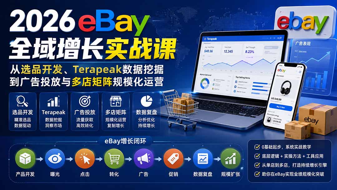 （20023期）2026-Vincent eBay全域增长实战课-无水印：从选品开发、Terapeak数据挖掘到广告投放与多店矩阵规模化运营-九节课
