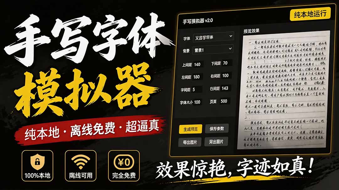 （19810期）罚抄神器！罚抄10万字都不在怕了，手写字体模拟生成器，附带新整理背景图和字体，纯本地离线运行-九节课