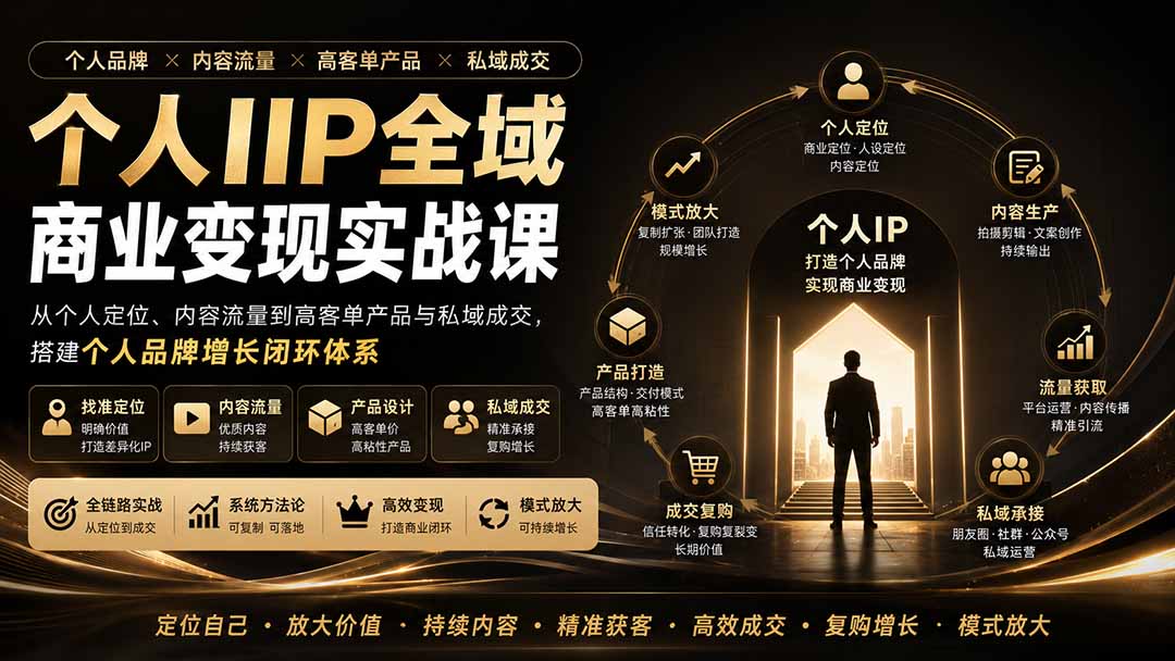 （20024期）个人IIP全域商业变现实战课 (无水印)：从个人定位、内容流量到高客单产品与私域成交，搭建个人品牌增长闭环体系-九节课