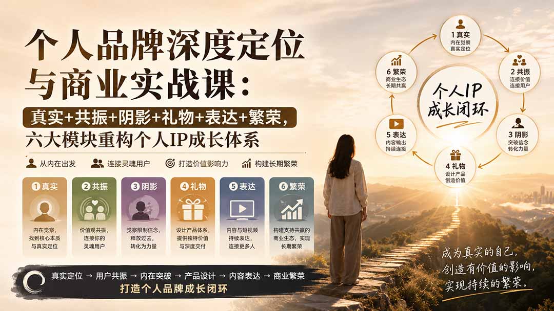 （20140期）个人品牌深度定位与商业实战课：真实+共振+阴影+礼物+表达+繁荣，六大模块重构个人IP成长体系-九节课