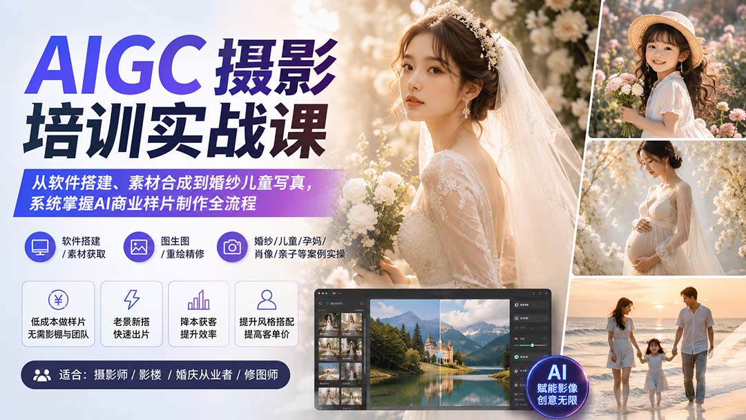 （20161期）AIGC摄影培训实战课：从软件搭建、素材合成到婚纱儿童写真，系统掌握AI商业样片制作全流程-九节课