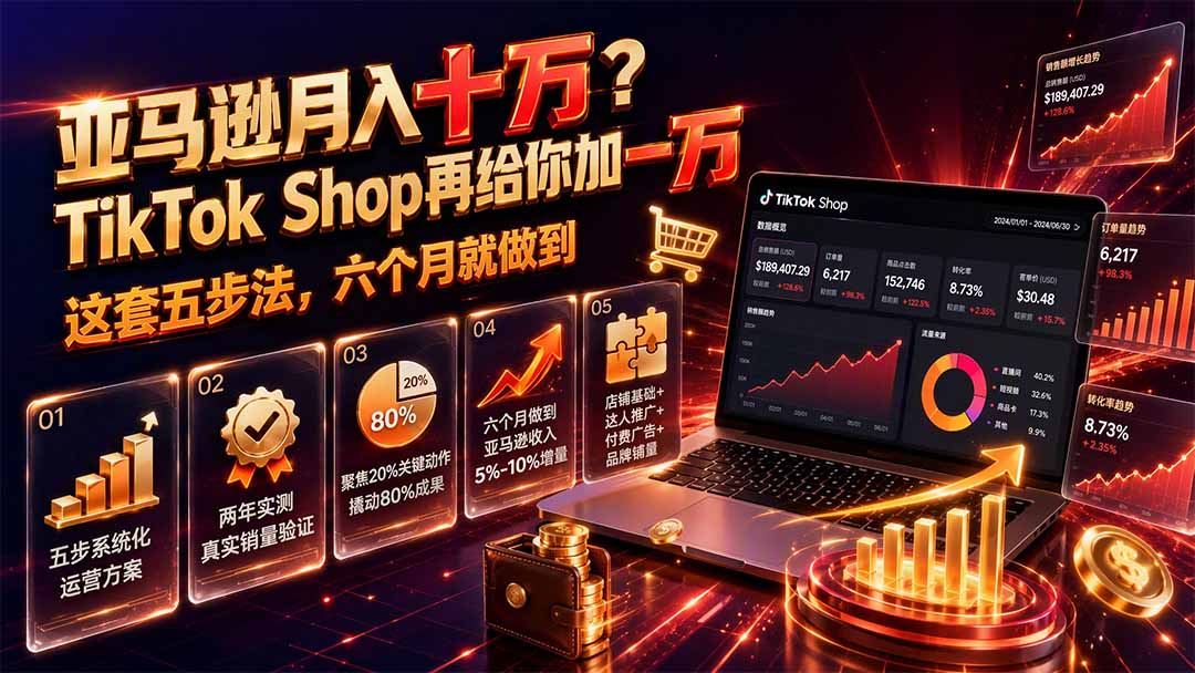 （19643期）亚马逊月入十万？TikTok Shop再给你加一万——这套五步法，六个月就做到【原创双语字幕】-九节课