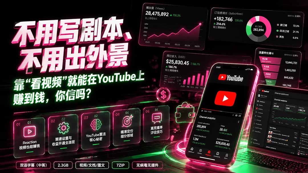 （19646期）不用写剧本、不用出外景——靠”看视频”就能在YouTube上赚到钱，你信吗？【原创双语字幕】-九节课