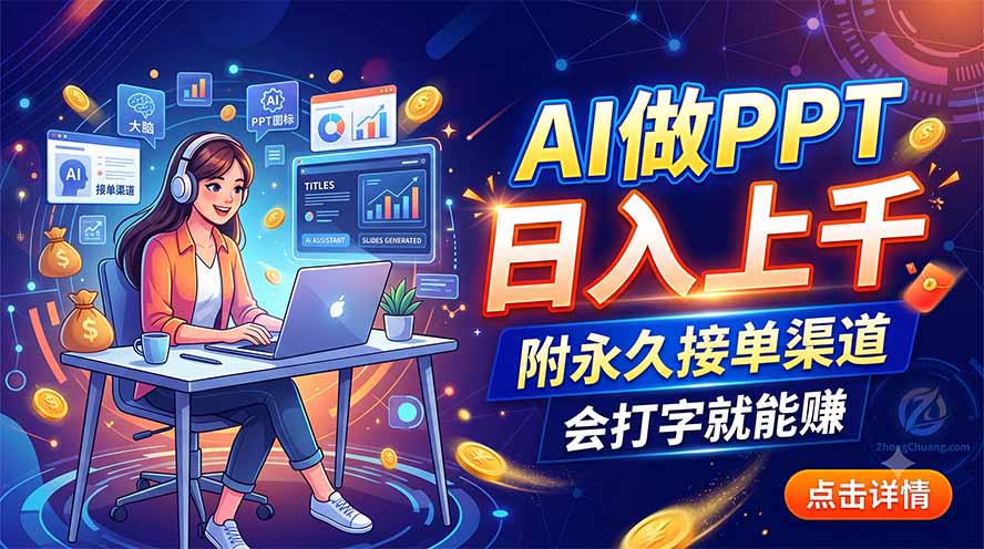 （19644期）AI做PPT日入上千，附永久接单渠道，会打字就能赚-九节课