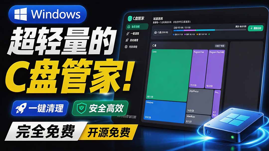 （19750期）Windows 超轻量的C盘管家！超级有特点，支持磁盘分析及清理提醒，2M大小体积，完全免费 C盘管家-九节课