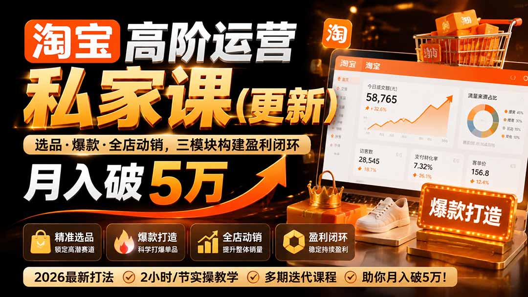 （19726期）淘宝高阶运营私家课（更新26年4月18）：选品、爆款、全店动销，三模块构建盈利闭环，月入破5万-九节课