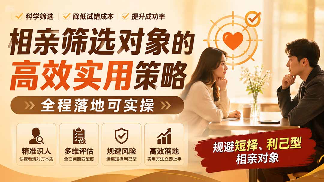 （19727期） 付费文章：相亲筛选对象的高效实用策略，全程落地可实操，规避短择、利己型相亲对象-九节课