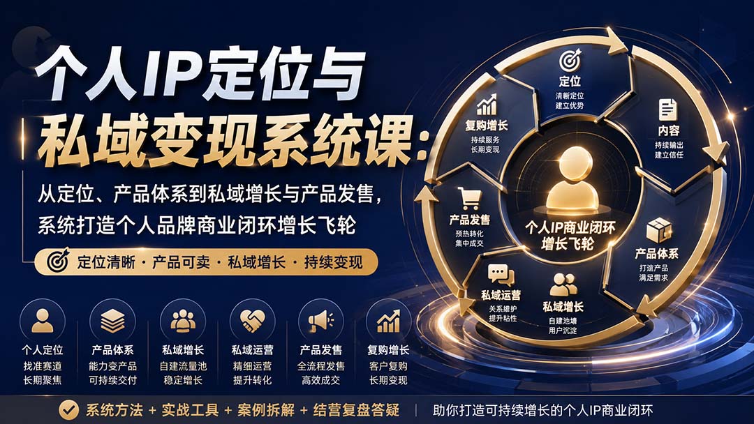 （20143期）个人IP定位与私域变现系统课：从定位、产品体系到私域增长与产品发售，系统打造个人品牌商业闭环增长飞轮-九节课