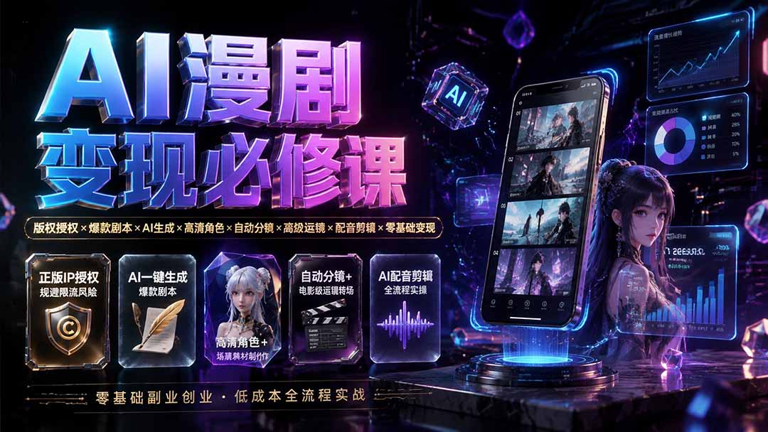 （19664期）AI漫剧变现必修课：版权授权×爆款剧本×AI生成×高清角色×自动分镜×高级运镜×配音剪辑×零基础变现-九节课