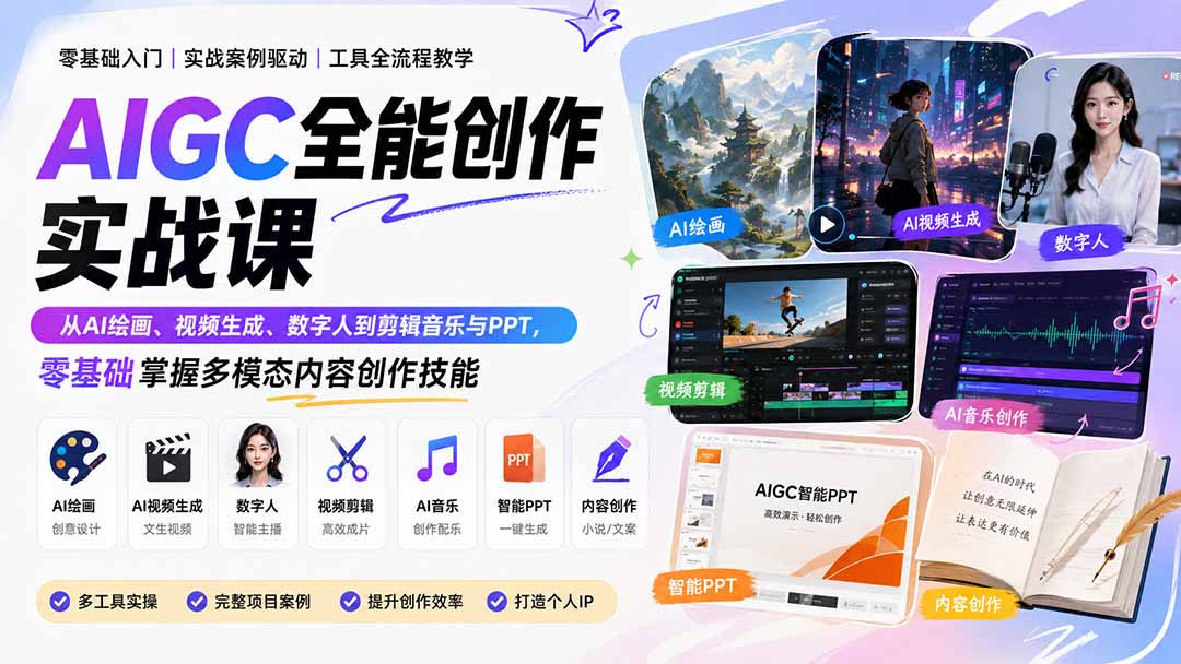 （20065期）AIGC全能创作实战课：从AI绘画、视频生成、数字人到剪辑音乐与PPT，零基础掌握多模态内容创作技能-九节课