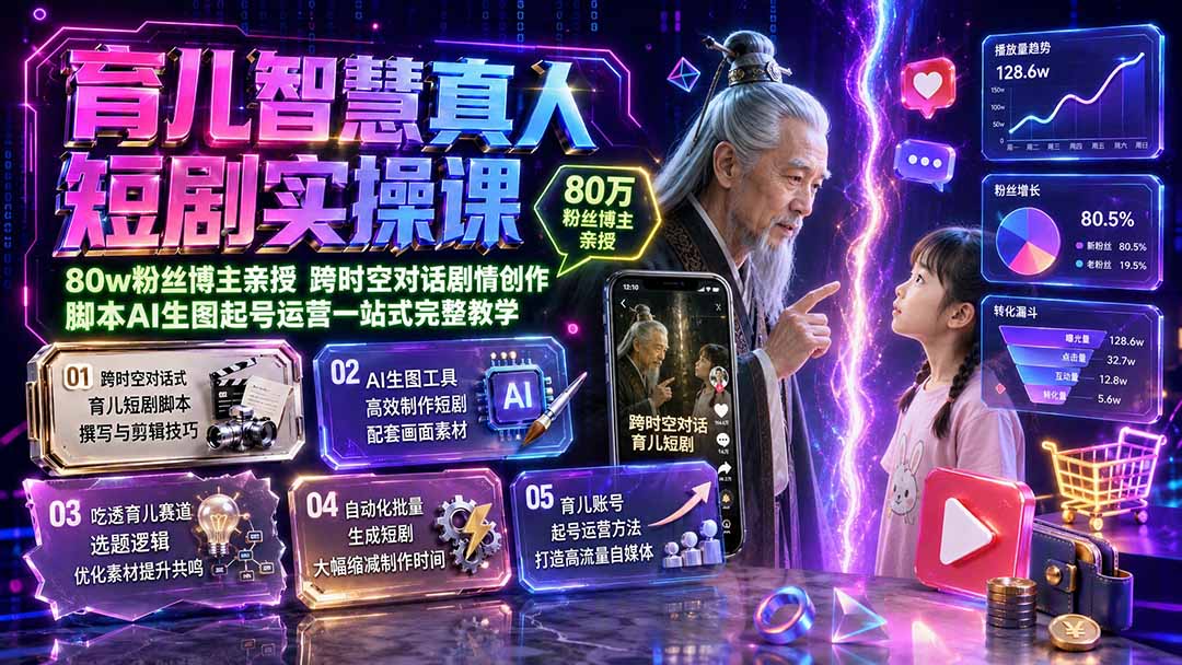 （19663期）育儿智慧真人短剧实操课｜80w粉丝博主亲授，跨时空对话剧情创作，脚本AI生图起号运营一站式完整教学-九节课