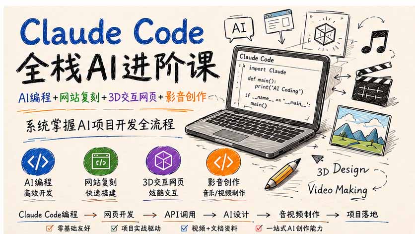 （19735期）Claude Code全栈AI进阶课；AI编程+网站复刻+3D交互网页+影音创作，系统掌握AI项目开发全流程-九节课