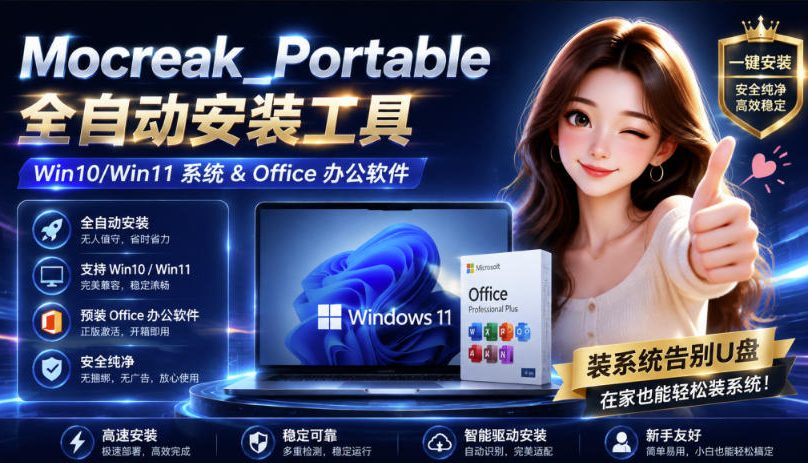（19970期）Mocreak全自动安装office和win10、win11系统，告别U盘装系统，使用安全可靠-九节课