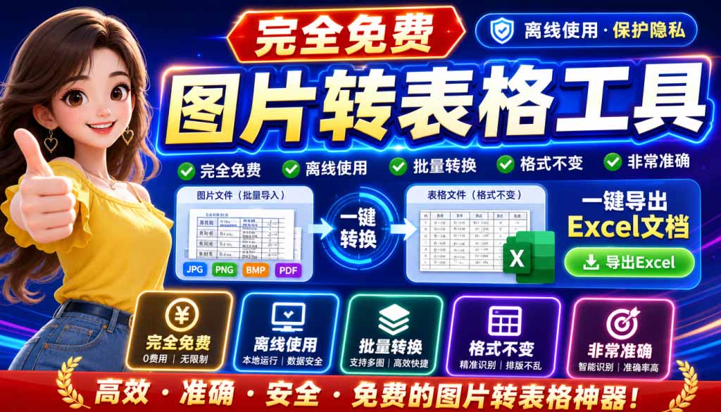 （19972期）图片表格识别提取工具，支持一键从图片中智能提取表格并导出Excel文件，可离线免网运行，FastTableOCR-九节课