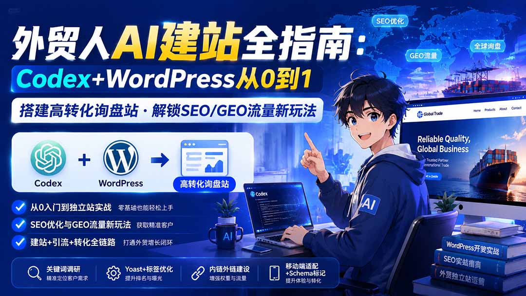 （19818期）外贸人AI建站全指南：Codex+WordPress从0到1·搭建高转化询盘站·解锁SEO/GEO流量新玩法-更新-九节课