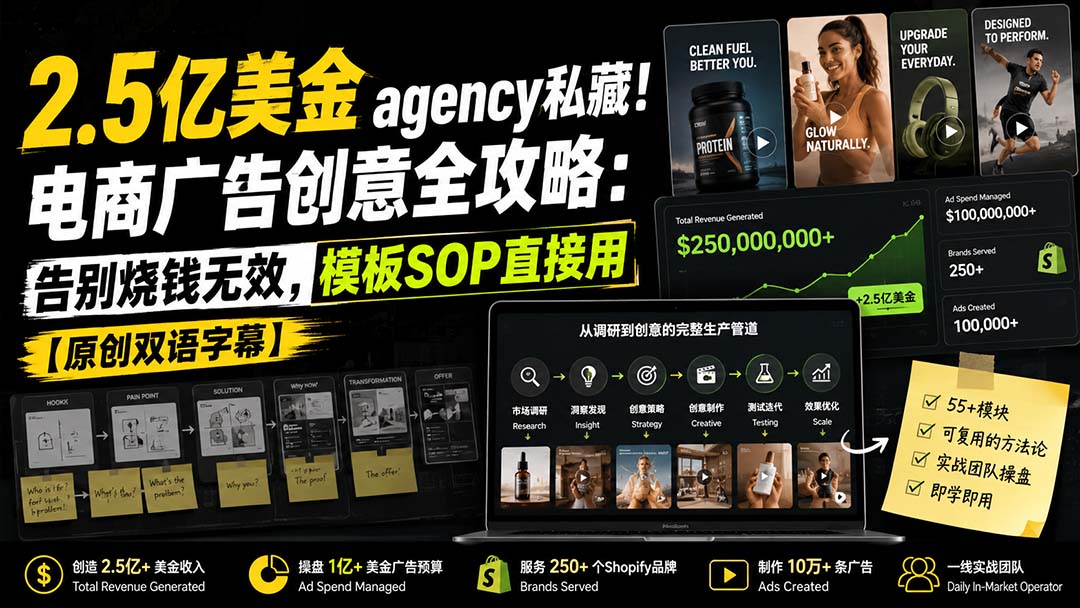 （20170期）2.5亿美金agency私藏！电商广告创意全攻略：告别烧钱无效，模板SOP直接用【原创双语字幕】-九节课