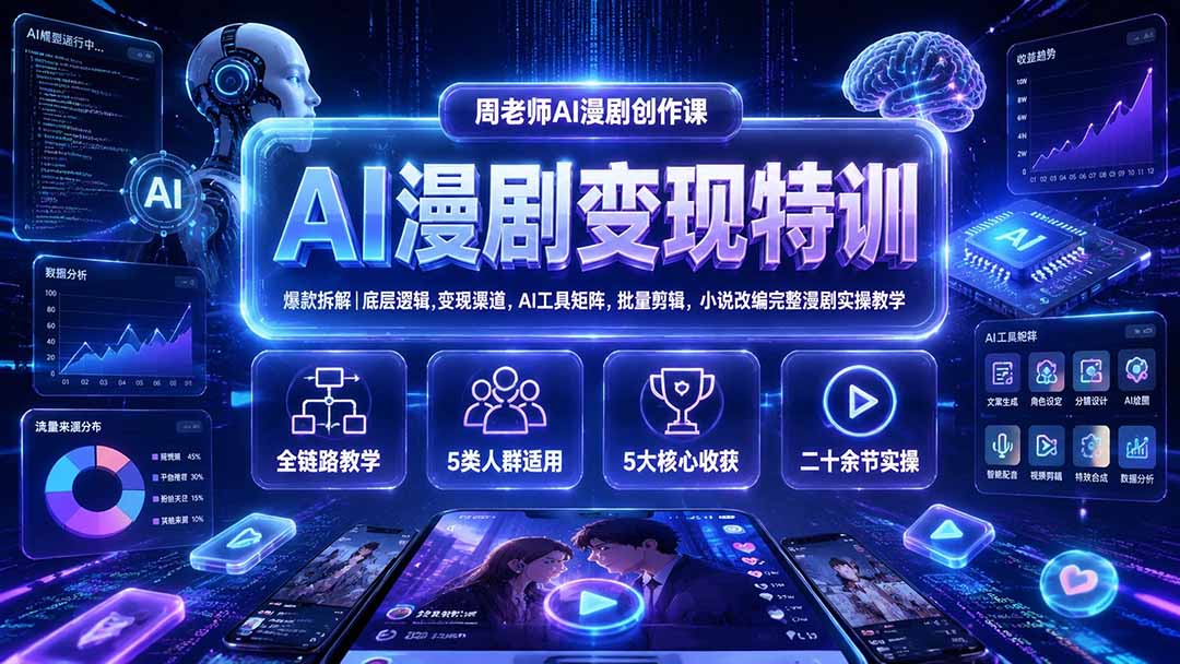 （19633期）AI漫剧变现特训★爆款拆解｜底层逻辑，变现渠道，AI工具矩阵，批量剪辑，小说改编完整漫剧实操教学-九节课