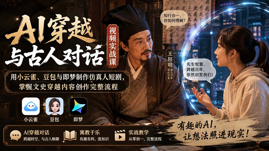 （20171期）AI穿越与古人对话视频实战课：用小云雀、豆包与即梦制作仿真人短剧，掌握文史穿越内容创作完整流程-九节课