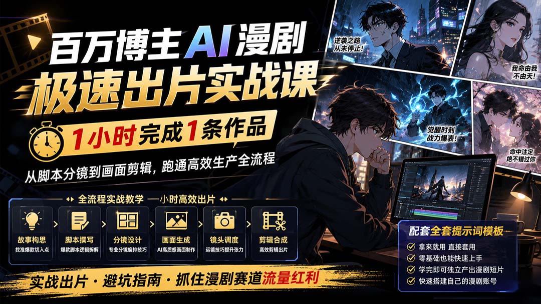（20173期）百万博主AI漫剧极速出片实战课：1小时产出条作品，从脚本分镜到画面剪辑，跑通高效生产全流程-九节课