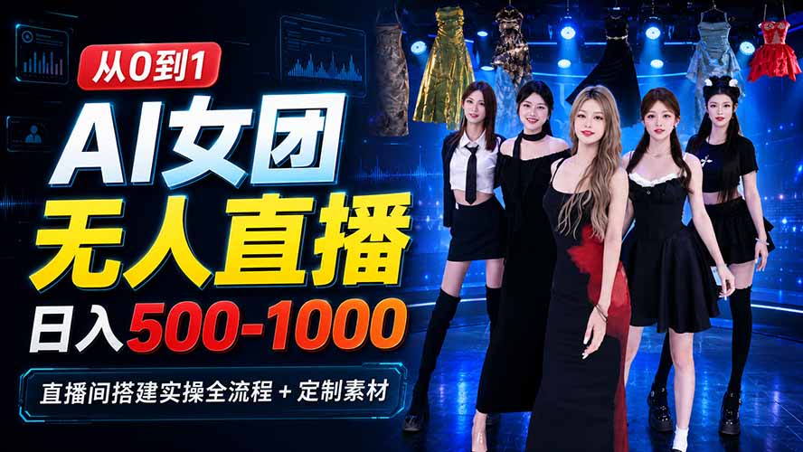 （20051期）AI 女团无人直播，躺入500‑1000每天，直播间搭建实操全流程+定制素材-九节课