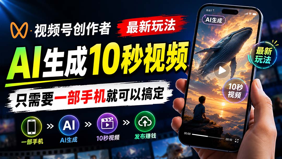 （20136期）视频号创作者最新玩法，AI生成10秒视频，只需要一部手机就可以搞定-九节课