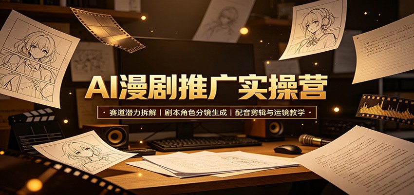 AI漫剧推广实操营：赛道潜力拆解，剧本角色分镜生成，配音剪辑与运镜教学-九节课