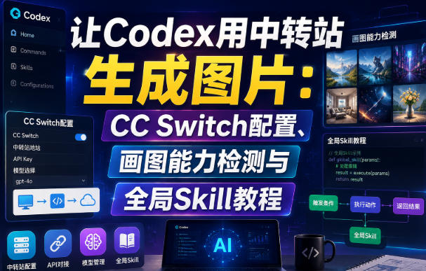 让Codex用中转站生成图片：CC Switch配置、画图能力检测与全局Skill教程-九节课