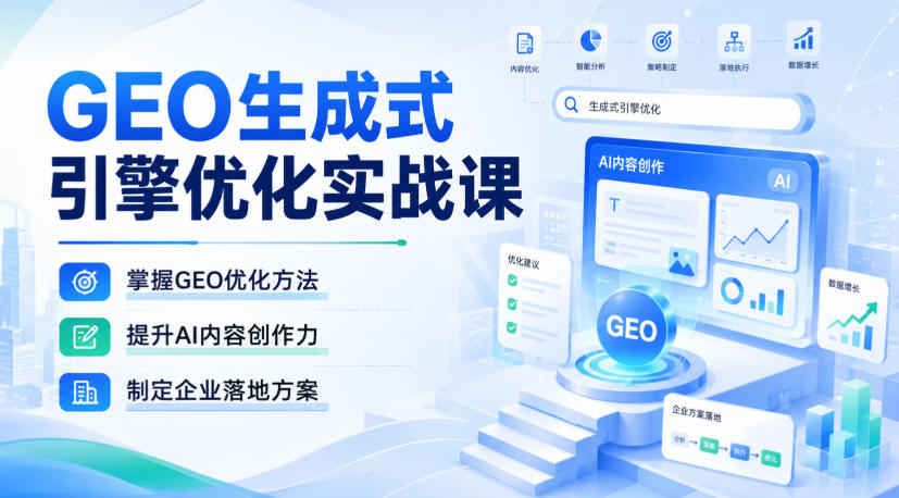 GEO生成式引擎优化实战课，掌握GEO优化方法，提升AI内容创作力，制定企业落地方案-九节课