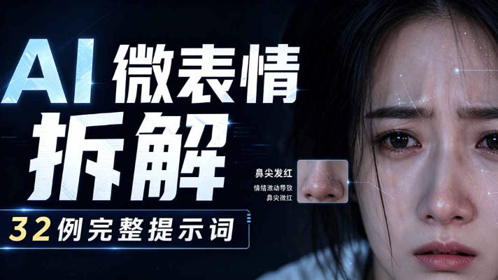 AI微表情拆解提示词合集，精准调控AI角色表情，可直接复用，0基础也能调出影视级表情变化-九节课