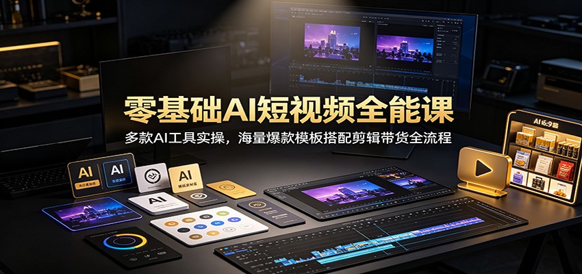 零基础AI短视频全能课：多款AI工具实操，海量爆款模板搭配剪辑带货全流程-九节课