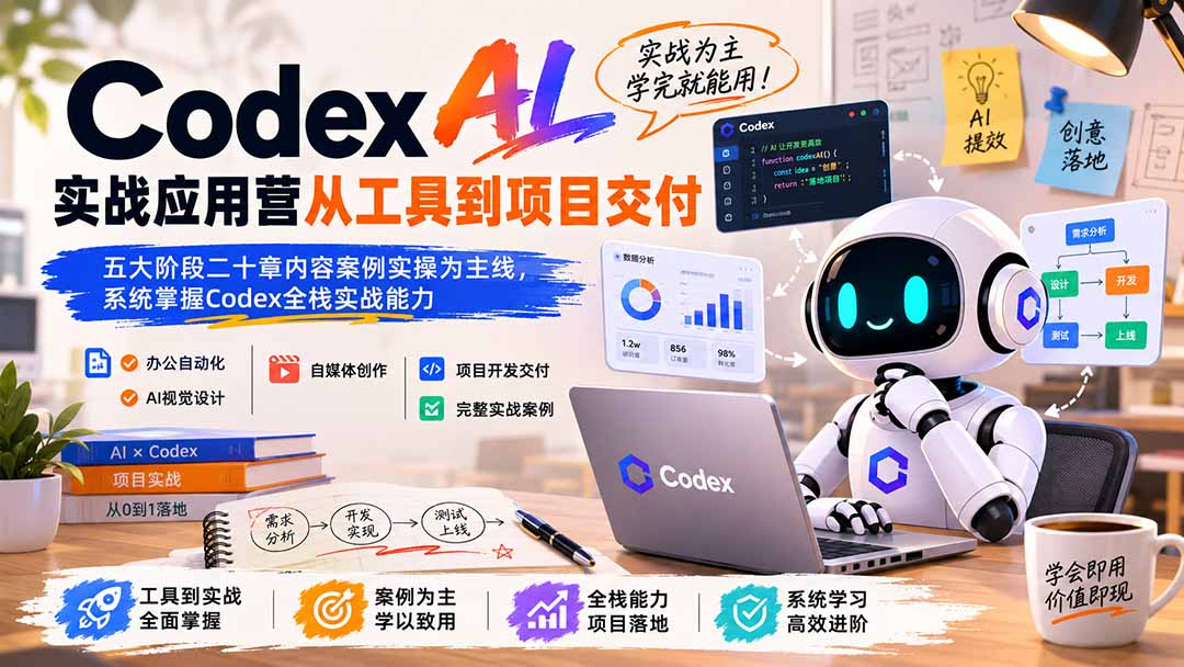 （19854期）Codex AI实战应用营从工具到项目交付；五大阶段二十章内容案例实操为主线，系统掌握Codex全栈实战能力-九节课