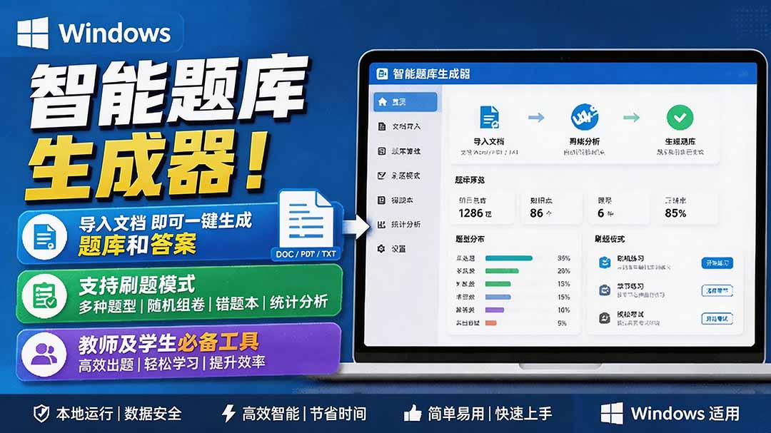 （19855期）Windows 智能题库刷题软件！导入文档一键生成题库和答案，并支持刷题模式，教师及学生必备工具 原创-九节课