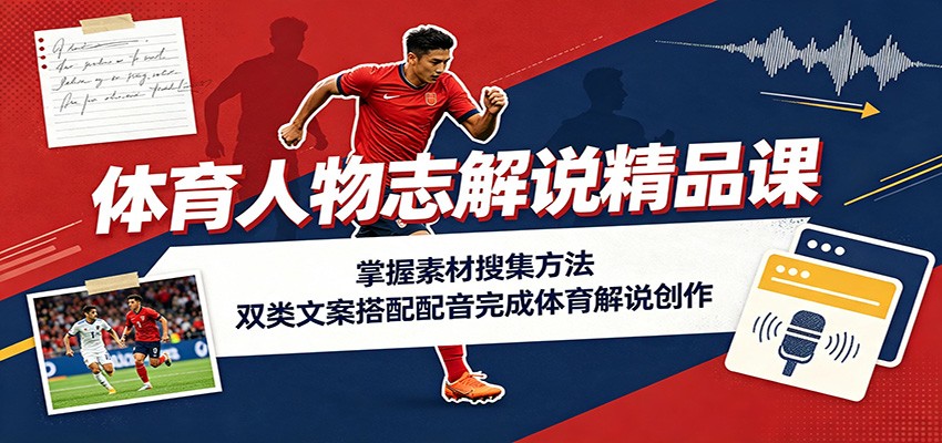 体育人物志解说精品课：掌握素材搜集方法，双类文案搭配配音完成体育解说创作-九节课