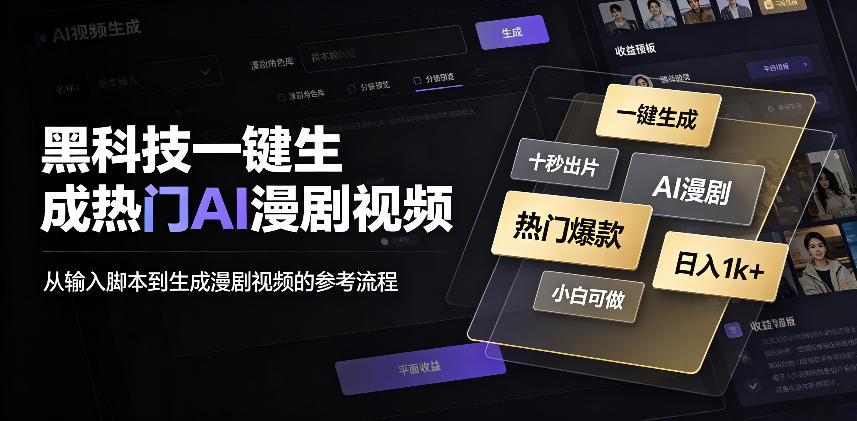 黑科技一键生成热门AI漫剧视频，十秒钟即可搞定，小白也能日入1k+【揭秘】-九节课