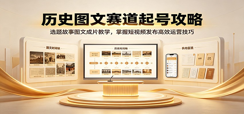 历史图文赛道起号攻略：选题故事图文成片教学，掌握短视频发布高效运营技巧-九节课