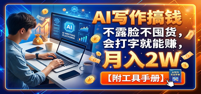 AI写作搞钱：不露脸不囤货，会打字就能赚，月入2W【附工具手册】-九节课