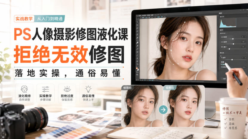 PS人像摄影修图液化课，拒绝无效修图，落地实操，通俗易懂-九节课