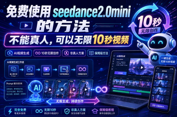 免费使用seedance2.0mini的方法，不能真人，可以无限10秒视频，9图+3音频参考-九节课
