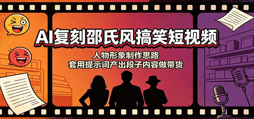 AI复刻邵氏风搞笑短视频：人物形象制作思路，套用提示词产出段子内容做带货-九节课