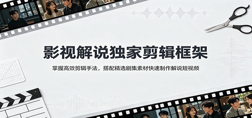 影视解说独家剪辑框架：掌握高效剪辑手法，搭配精选剧集素材快速制作解说短视频-九节课
