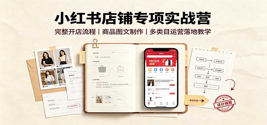 小红书店铺专项实战营：完整开店流程，商品图文制作，多类目运营落地教学-九节课