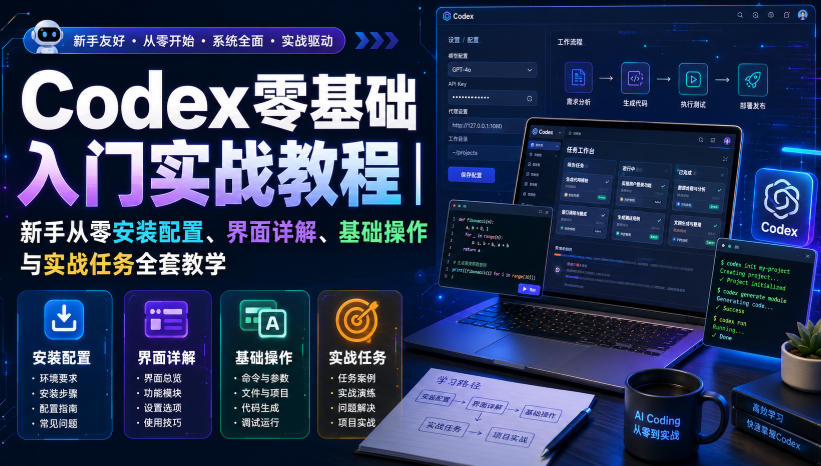 Codex零基础入门实战教程｜新手从零安装配置、界面详解、基础操作与实战任务全套教学-九节课