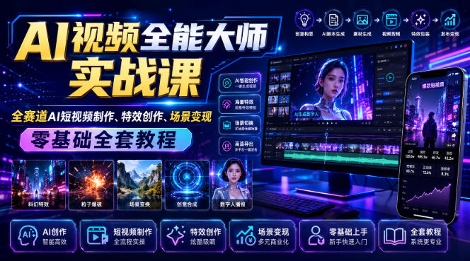 AI视频全能大师实战课｜全赛道AI短视频制作、特效创作、场景变现零基础全套教程-九节课